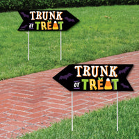 Trunk or Treat - Halloween Car Parade Party Sign Arrow - Double Sided Directional Yard Signs - Set of 2
