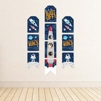 Blast Off to Outer Space - Hanging Vertical Paper Door Banners - Rocket Ship Baby Shower or Birthday Party Wall Decoration Kit - Indoor Door Decor