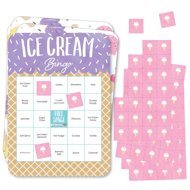Scoop Up The Fun - Ice Cream - Bingo Cards and Markers - Sprinkles Party Bingo Game - Set of 18