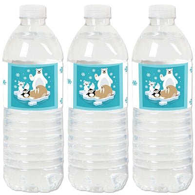 Arctic Polar Animals - Winter Baby Shower or Birthday Party Water Bottle Sticker Labels - Set of 20
