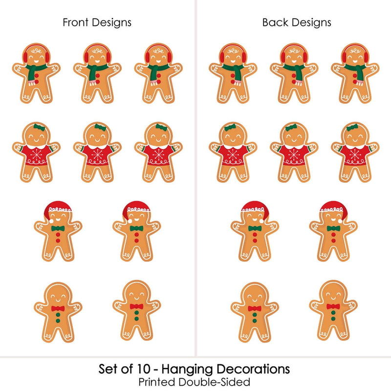 Hanging Gingerbread Christmas - Outdoor Gingerbread Man Holiday Party Hanging Porch and Tree Yard Decorations - 10 Pieces