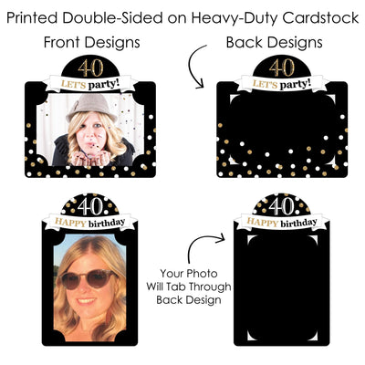 Adult 40th Birthday - Gold - Birthday Party Picture Centerpiece Sticks - Photo Table Toppers - 15 Pieces