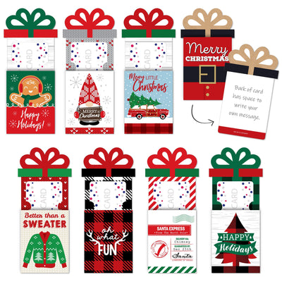 Assorted Red and Green Holiday - Christmas Money and Gift Card Sleeves - Nifty Gifty Card Holders - Set of 8