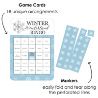 Winter Wonderland - Bingo Cards and Markers - Snowflake Holiday Party and Winter Wedding Bingo Game - Set of 18