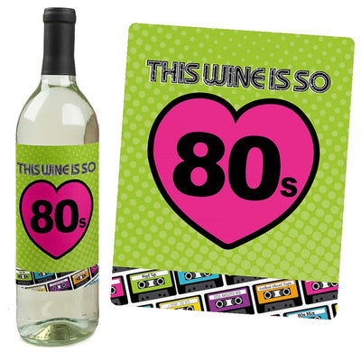 80's Retro - Totally 1980s Party Decorations for Women and Men - Wine Bottle Label Stickers - Set of 4