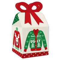 Ugly Sweater - Square Favor Gift Boxes - Holiday and Christmas Party Bow Boxes - Set of 12