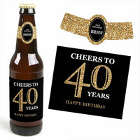 Adult 40th Birthday - Gold - Decorations for Women and Men - 6 Beer Bottle Labels and 1 Carrier - Birthday Gift