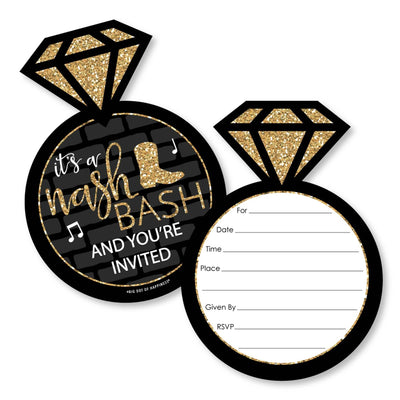 Nash Bash - Shaped Fill-In Invitations - Nashville Bachelorette Party Invitation Cards with Envelopes - Set of 12