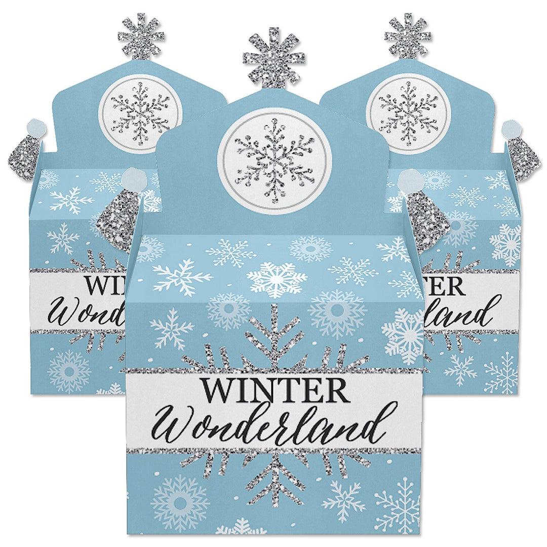 Winter Wonderland - Treat Box Party Favors - Snowflake Holiday Birthday Party and Baby Shower Goodie Gable Boxes - Set of 12