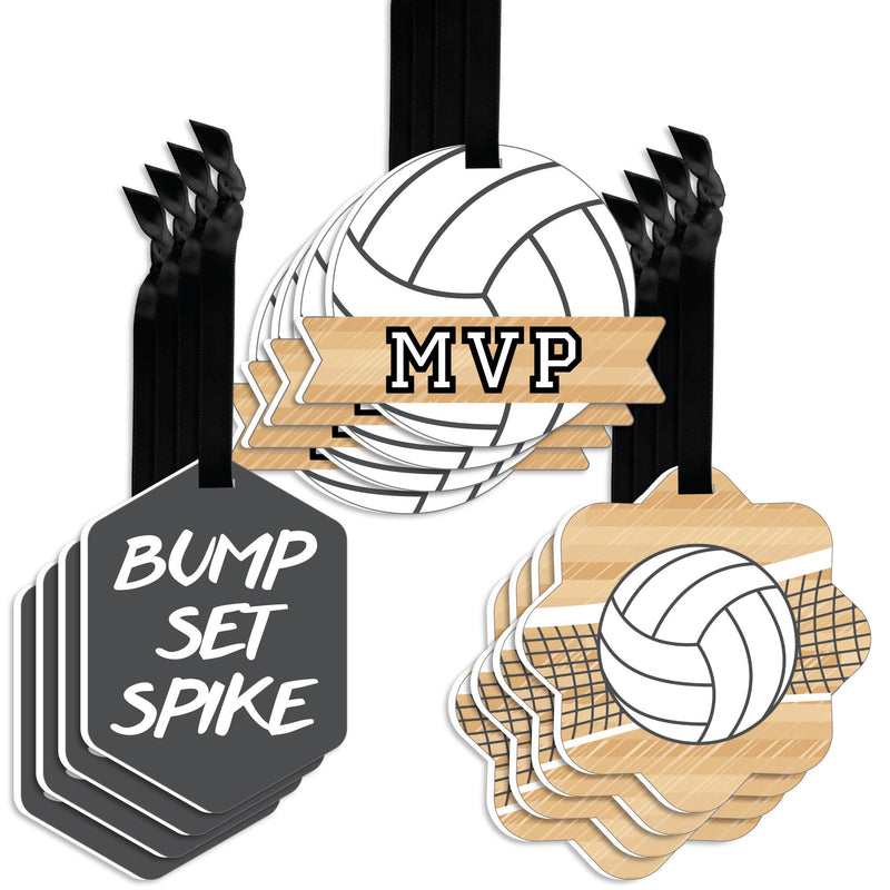 Bump, Set, Spike - Volleyball - Assorted Hanging Baby Shower or Birthday Party Favor Tags - Gift Tag Toppers - Set of 12