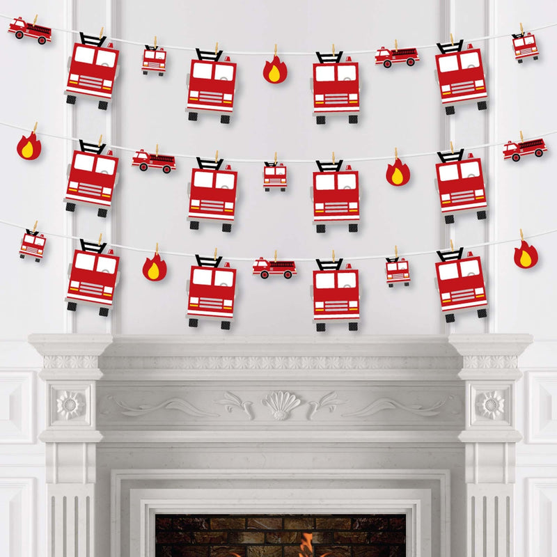Fired Up Fire Truck - Firefighter Firetruck Baby Shower or Birthday Party DIY Decorations - Clothespin Garland Banner - 44 Pieces