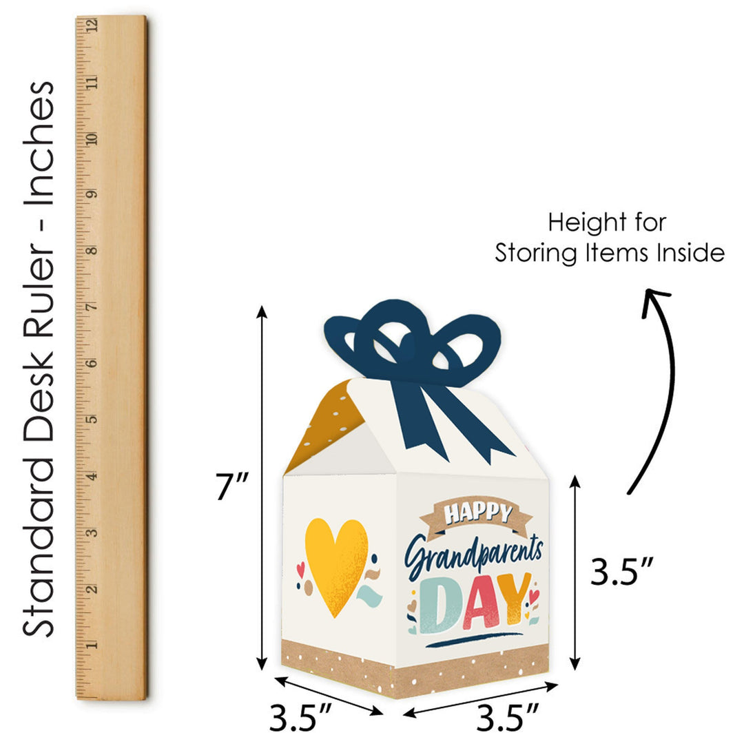 Happy Grandparents Day - Square Favor Gift Boxes - Grandma & Grandpa Party Bow Boxes - Set of 12