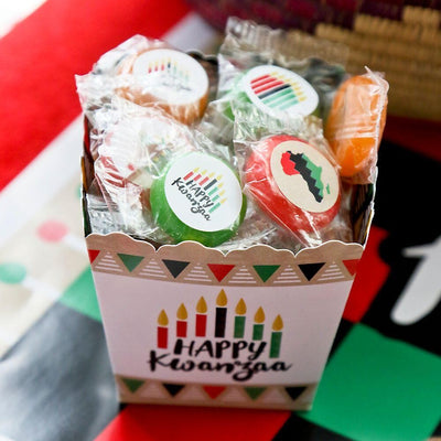 Happy Kwanzaa - Round Candy Labels African Heritage Holiday Favors - Fits Hershey's Kisses - 108 ct