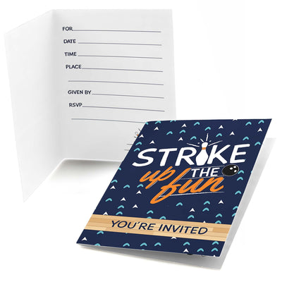 Strike Up the Fun - Bowling - Fill In Baby Shower or Birthday Party Invitations - 8 ct