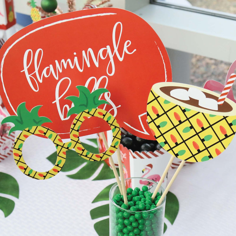 Flamingle Bells - Tropical Flamingo Christmas Photo Booth Props Kit - 20 Count