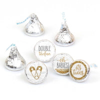 It's Twins - Gold Twins Baby Shower Round Candy Sticker Favors - Labels Fit Hershey's Kisses - 108 ct