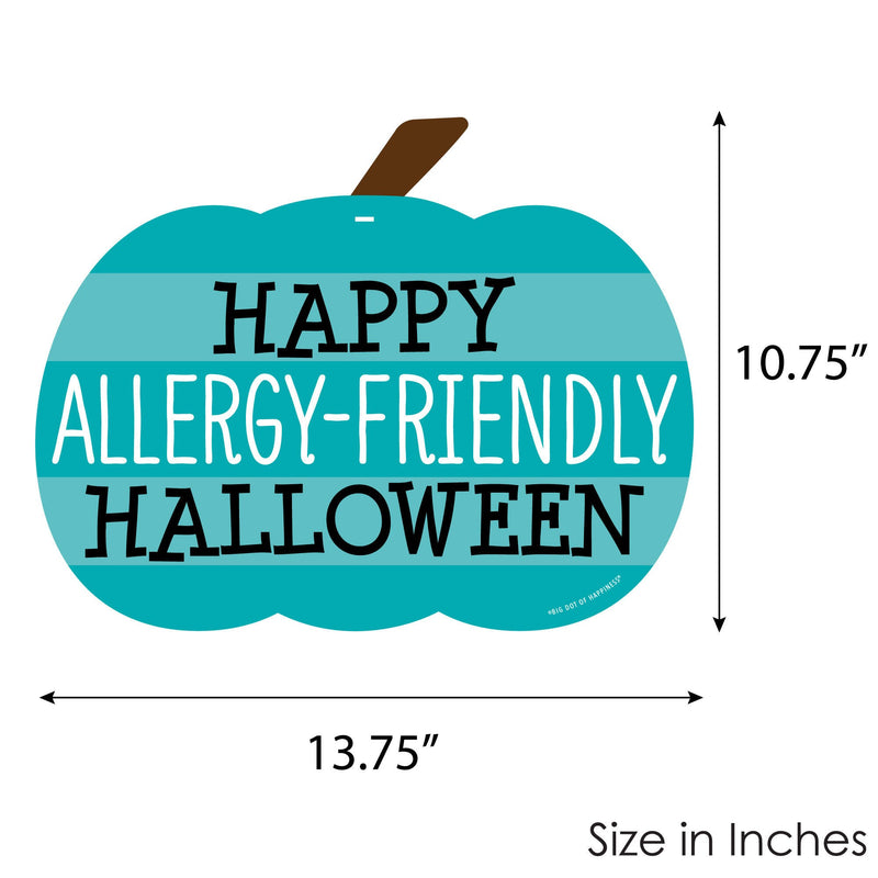 Teal Pumpkin - Hanging Porch Halloween Allergy Friendly Trick or Trinket Outdoor Decorations - Front Door Decor - 1 Piece Sign