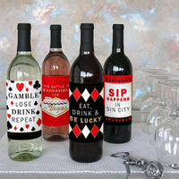 Las Vegas - Casino Party Decorations for Women and Men - Wine Bottle Label Stickers - Set of 4