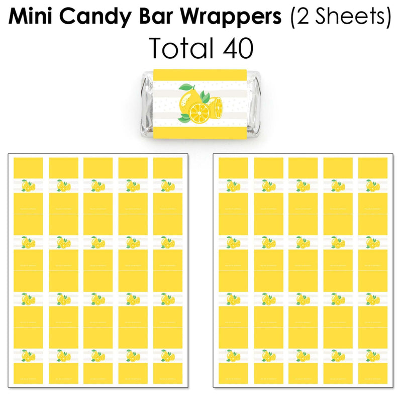 So Fresh - Lemon - Mini Candy Bar Wrappers, Round Candy Stickers and Circle Stickers - Citrus Lemonade Party Candy Favor Sticker Kit - 304 Pieces