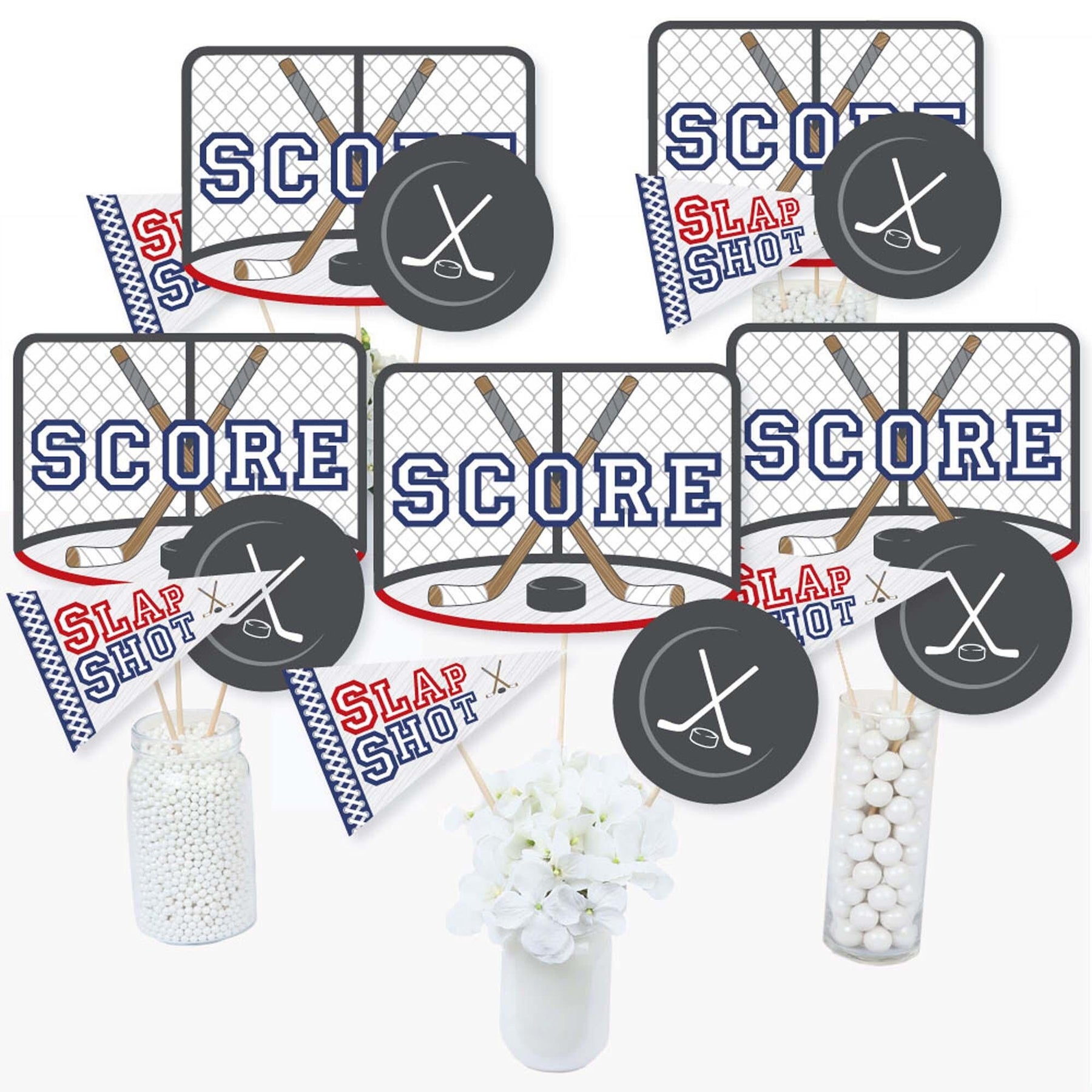 Shoots  Scores! Hockey Baby Shower or Birthday Party Centerpiece  Sticks Table Toppers Set of 15 – Big Dot of  Happiness LLC