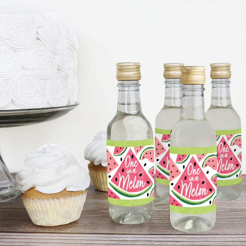Sweet Watermelon - Mini Wine and Champagne Bottle Label Stickers - Fruit Party Favor Gift for Women and Men - Set of 16