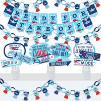 Taking Flight - Airplane - Banner and Photo Booth Decorations - Vintage Plane Baby Shower or Birthday Party Supplies Kit - Doterrific Bundle
