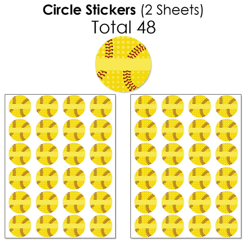 Grand Slam - Fastpitch Softball - Mini Candy Bar Wrappers, Round Candy Stickers and Circle Stickers - Birthday Party or Baby Shower Candy Favor Sticker Kit - 304 Pieces