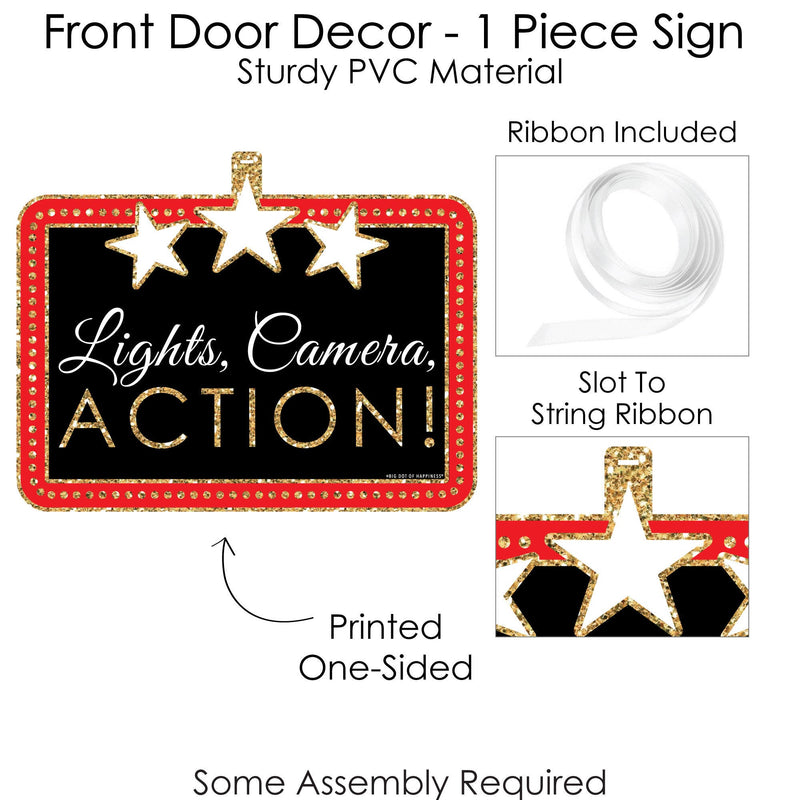 Red Carpet Hollywood - Hanging Porch Movie Night Party Outdoor Decorations - Front Door Decor - 1 Piece Sign