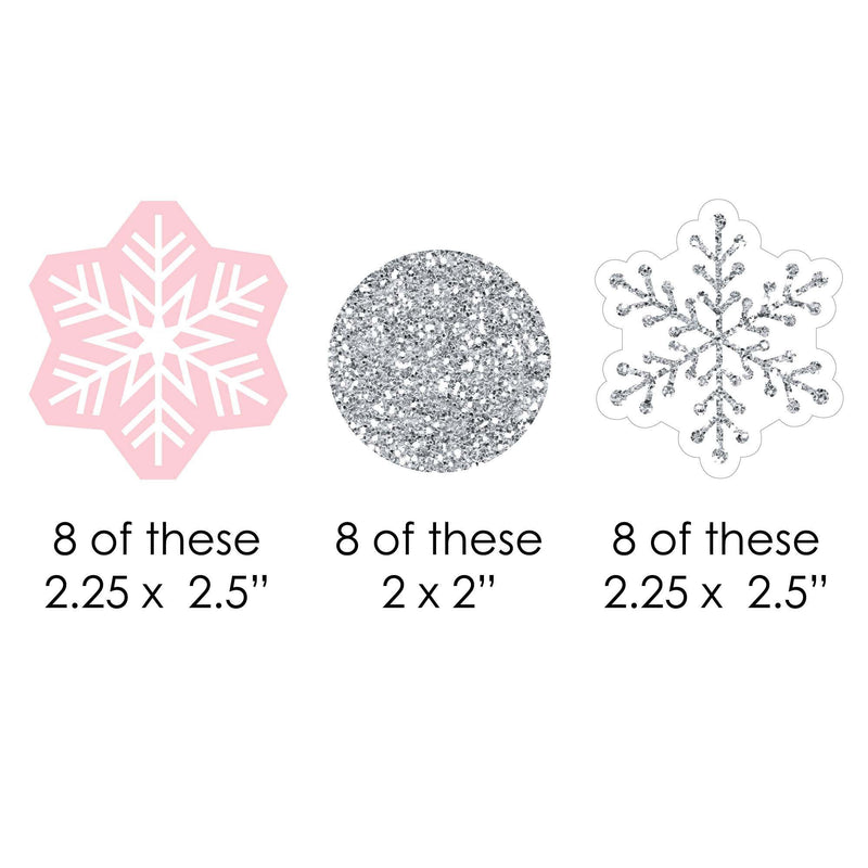 Pink Winter Wonderland - DIY Shaped Holiday Snowflake Birthday Party and Baby Shower Paper Cut-Outs - 24 ct