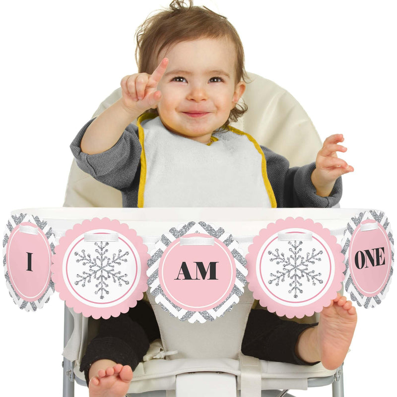 Pink ONEderland 1st Birthday - I am One - First Winter Wonderland Birthday High Chair Banner