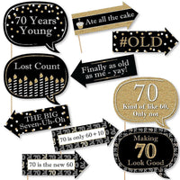 Funny Adult 70th Birthday - Gold - 10 Piece Birthday Party Photo Booth Props Kit