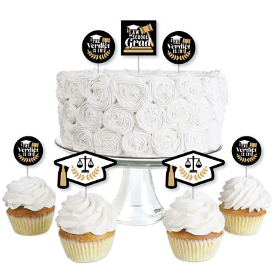 Law School Grad - Dessert Cupcake Toppers - Future Lawyer Graduation Party Clear Treat Picks - Set of 24
