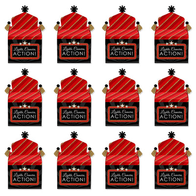 Red Carpet Hollywood - Treat Box Party Favors - Movie Night Party Goodie Gable Boxes - Set of 12