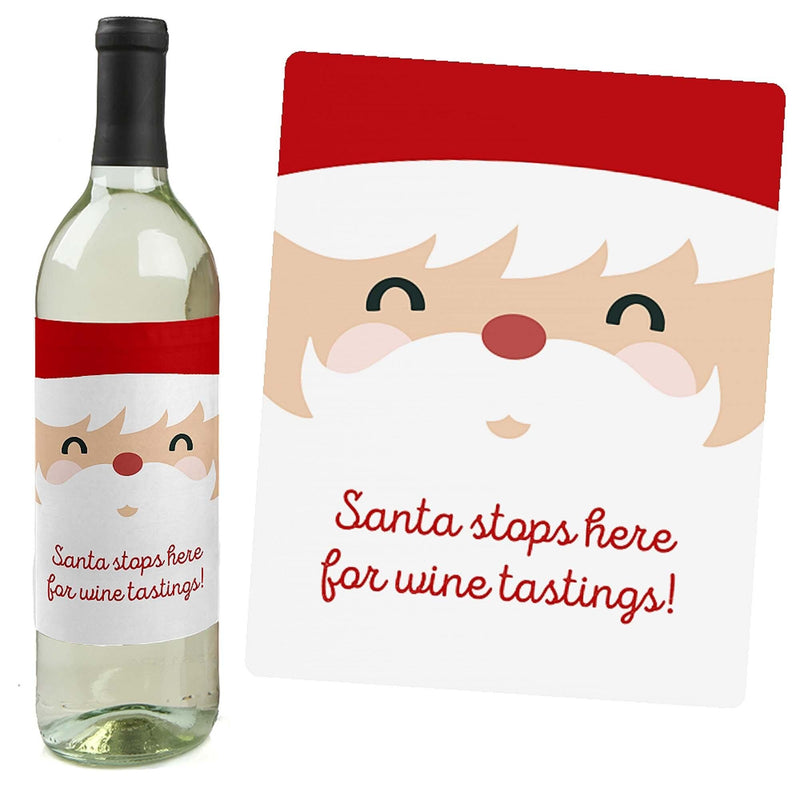 Funny Jolly Santa Claus - Christmas Decorations for Women and Men - Wine Bottle Label Stickers - Set of 4