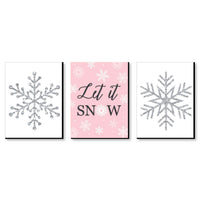 Pink Winter Wonderland - Christmas Wall Art and Holiday Decorations - 7.5 x 10 inches - Set of 3 Prints