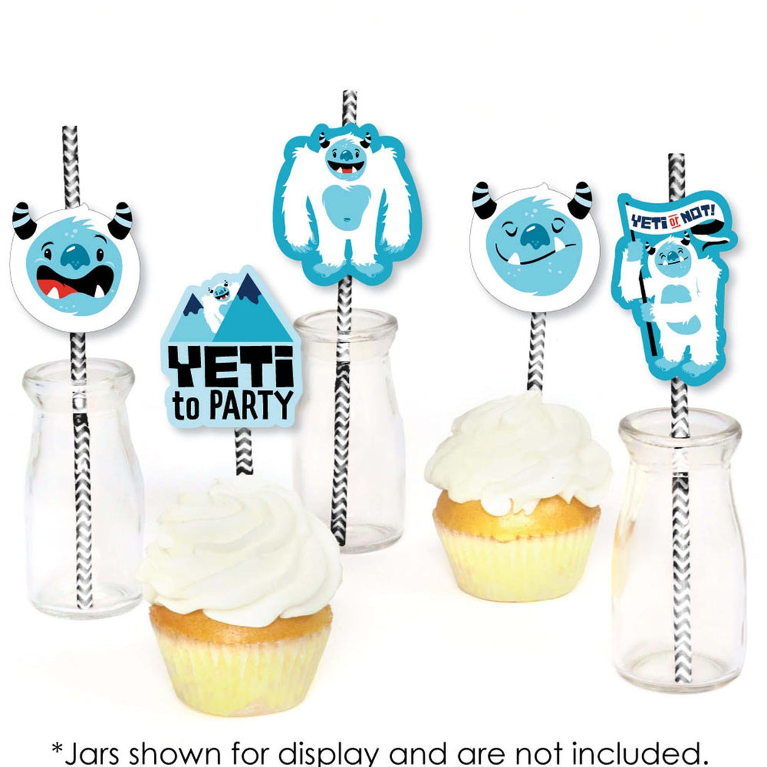 Yeti to Party - Paper Straw Decor - Abominable Snowman Party or Birthday Party Striped Decorative Straws - Set of 24