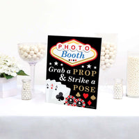 Las Vegas Photo Booth Sign - Casino Party Decorations - Printed on Sturdy Plastic Material - 10.5 x 13.75 inches - Sign with Stand - 1 Piece