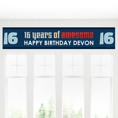 Boy 16th Birthday - Personalized Happy Birthday Sweet Sixteen Party Banner