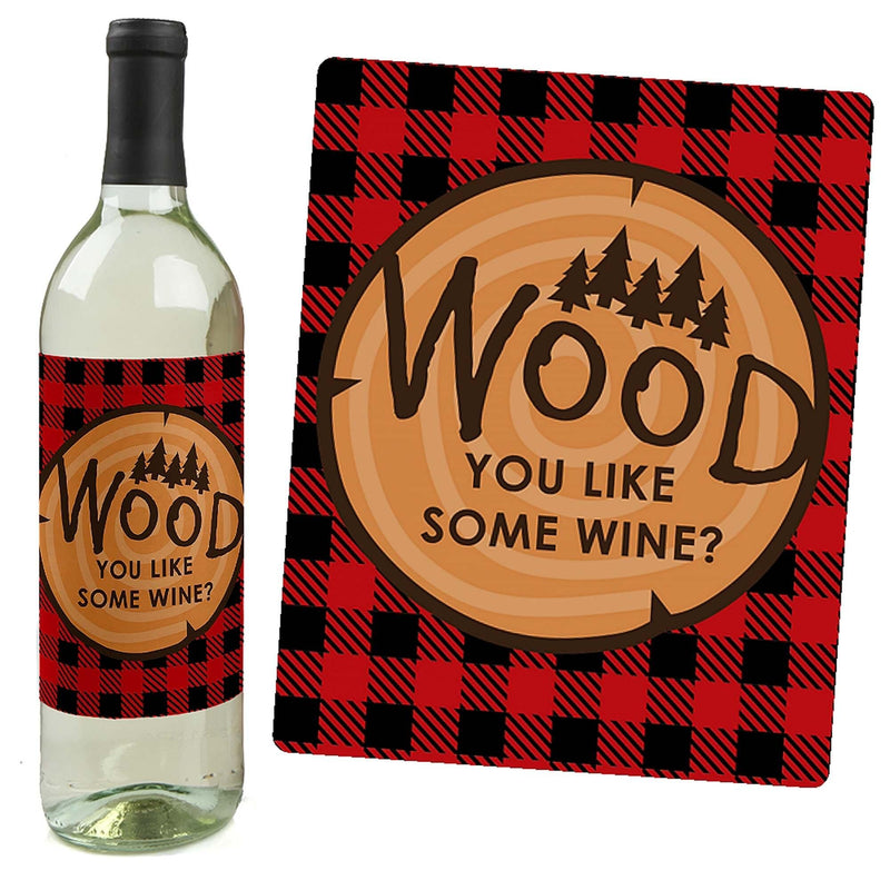 Lumberjack - Channel The Flannel - Buffalo Plaid Decorations for Women and Men - Wine Bottle Label Stickers - Set of 4