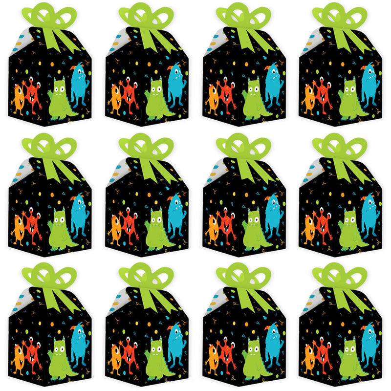Monster Bash - Square Favor Gift Boxes - Little Monster Birthday Party or Baby Shower Bow Boxes - Set of 12