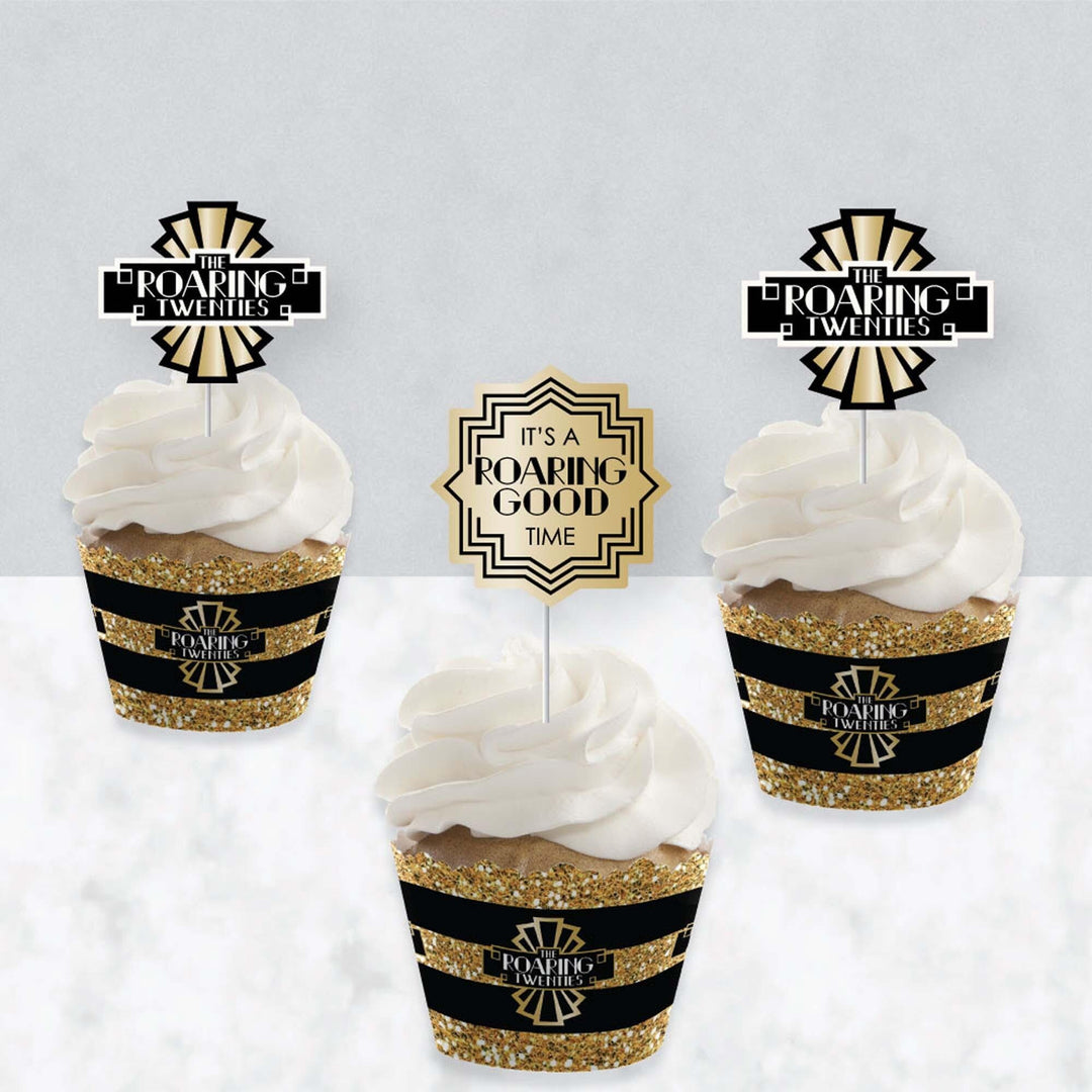 Roaring 20's - Cupcake Decorations - 1920s Art Deco Jazz Party Cupcake Wrappers and Treat Picks Kit - Set of 24