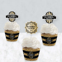 Roaring 20's - Cupcake Decorations - 1920s Art Deco Jazz Party Cupcake Wrappers and Treat Picks Kit - Set of 24