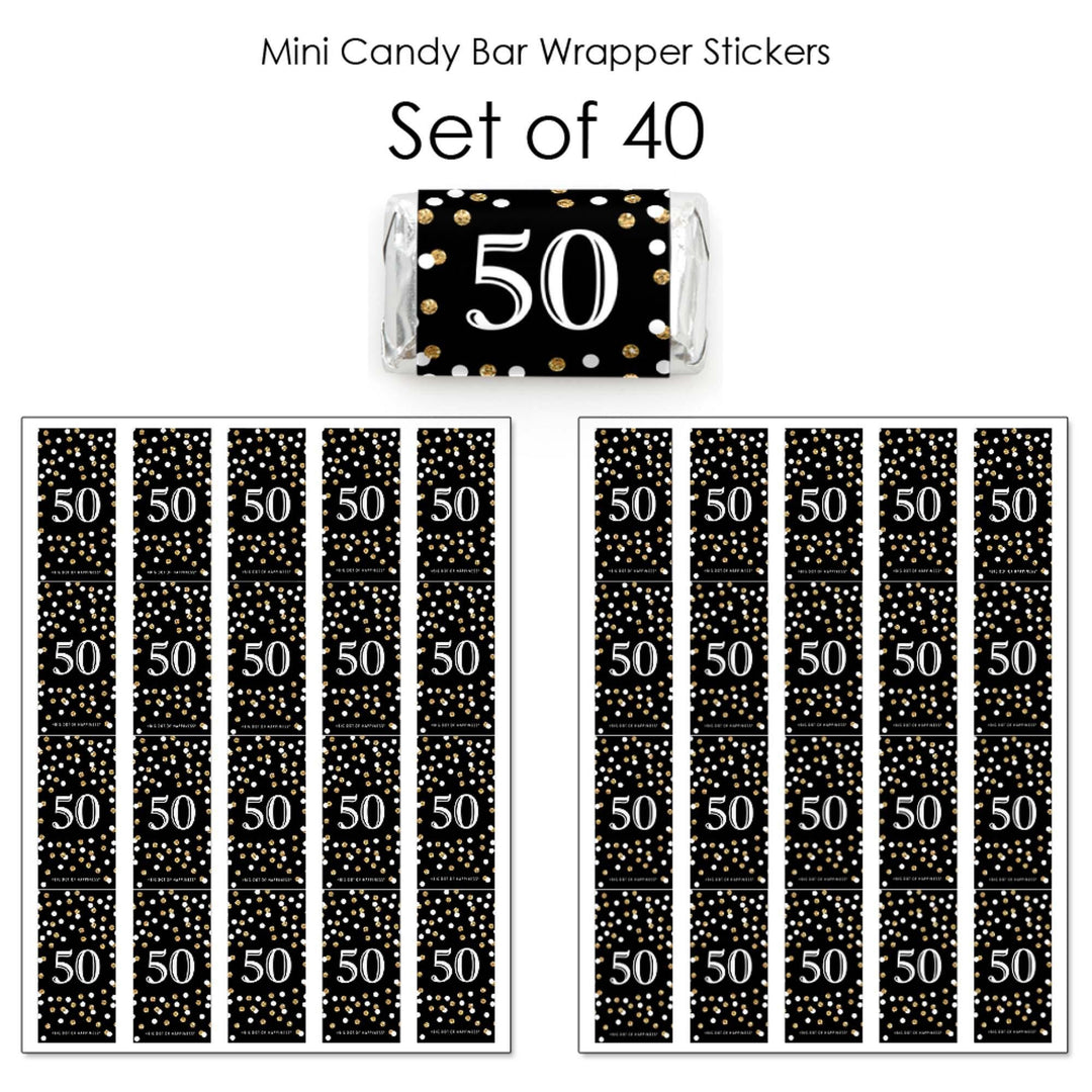 Adult 50th Birthday - Gold - Mini Candy Bar Wrapper Stickers - Birthday Party Small Favors - 40 Count