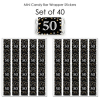 Adult 50th Birthday - Gold - Mini Candy Bar Wrapper Stickers - Birthday Party Small Favors - 40 Count