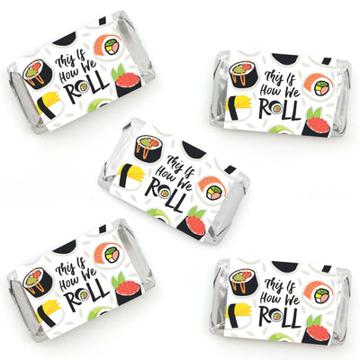 Let's Roll - Sushi - Mini Candy Bar Wrapper Stickers - Japanese Party Small Favors - 40 Count