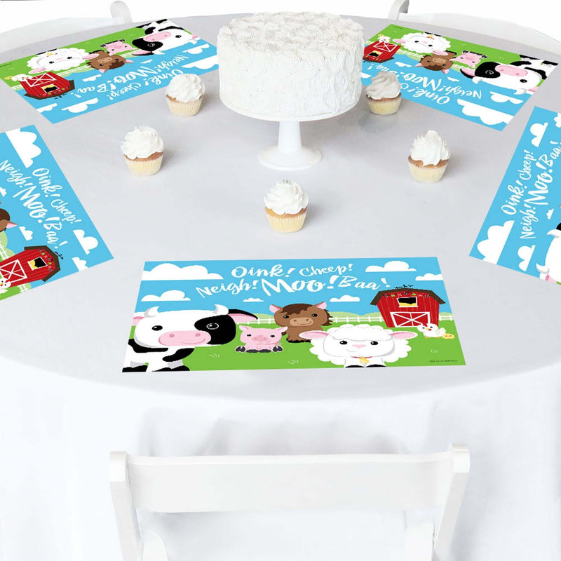 Farm Animals - Party Table Decorations - Barnyard Baby Shower or Birthday Party Placemats - Set of 16