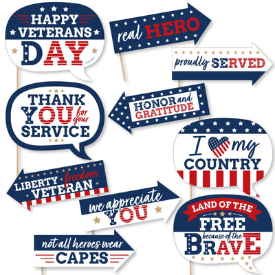 Happy Veterans Day - Patriotic Photo Booth Props Kit - 10 Piece