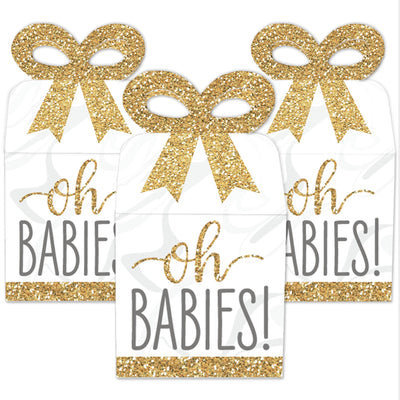 It's Twins - Square Favor Gift Boxes - Gold Twins Baby Shower Bow Boxes - Set of 12