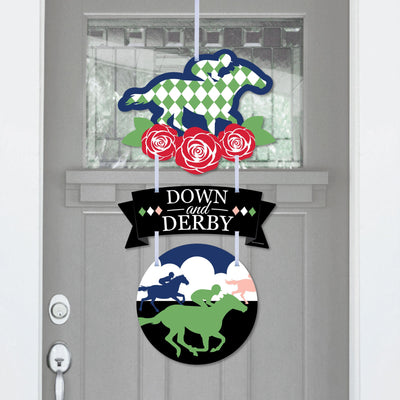 Kentucky Horse Derby - Hanging Porch Horse Race Party Outdoor Decorations - Front Door Decor - 3 Piece Sign