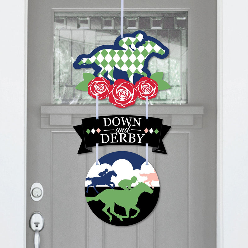 Kentucky Horse Derby - Hanging Porch Horse Race Party Outdoor Decorations - Front Door Decor - 3 Piece Sign